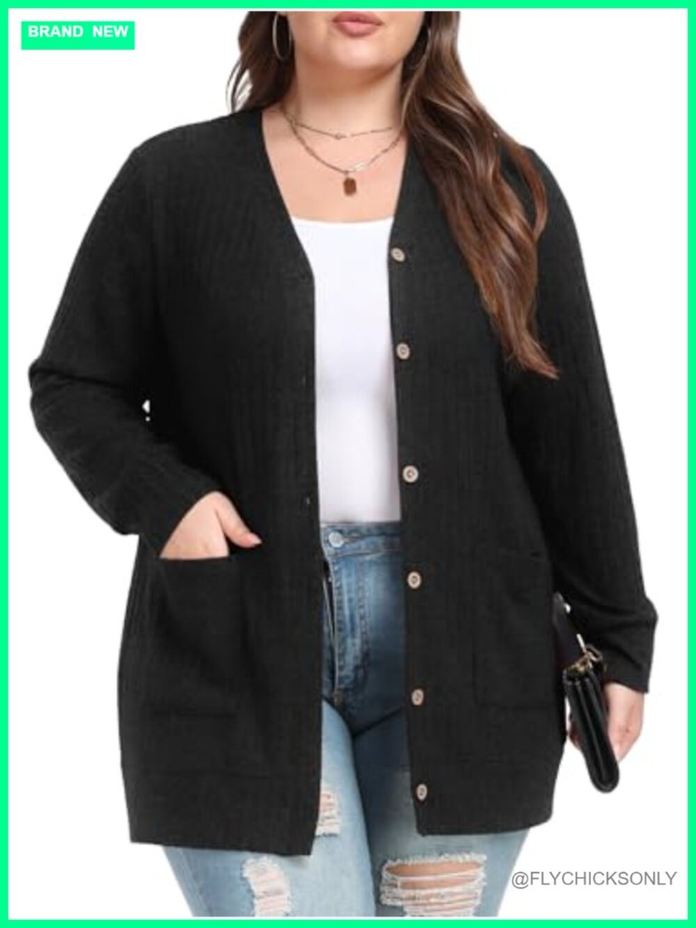 Plus Size Ribbed Button Down Cardigan Fall Winter
